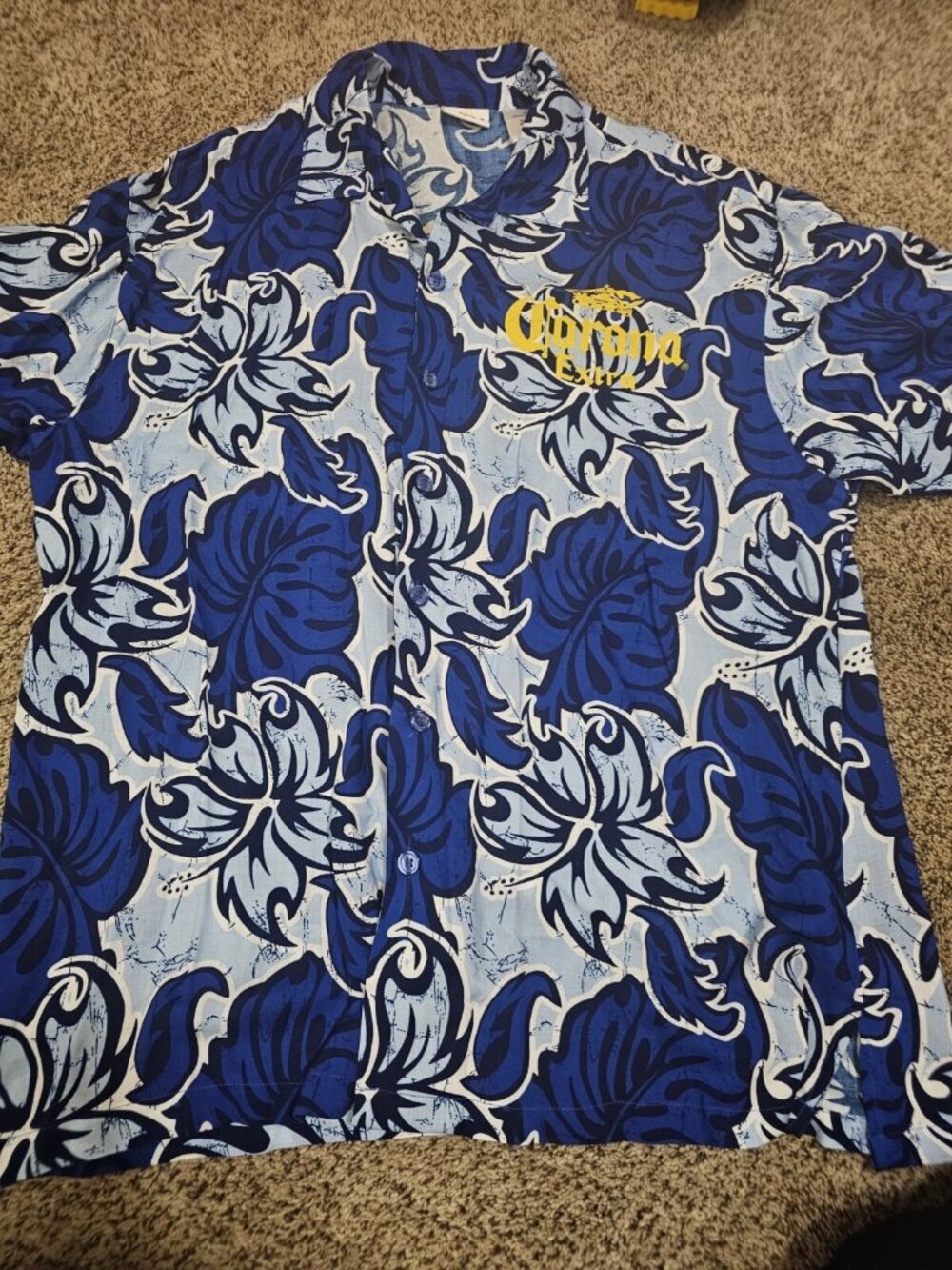 Corona Extra Blue Floral Hawaiian Shirt Short Sleeve Men's Size XL